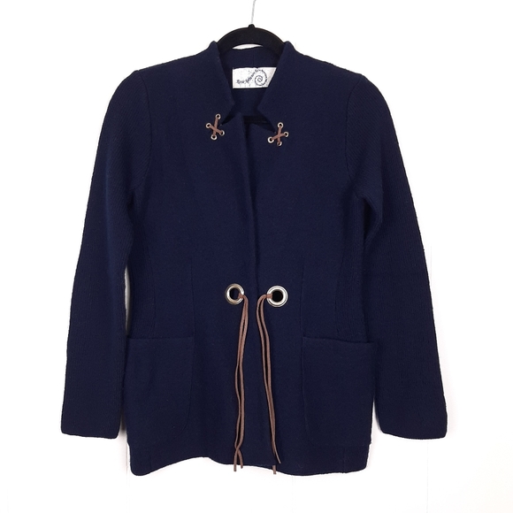 Anthropologie Sweaters - Anthropologie Rosie Neira 100% wool tie front cardigan pockets slim navy blue